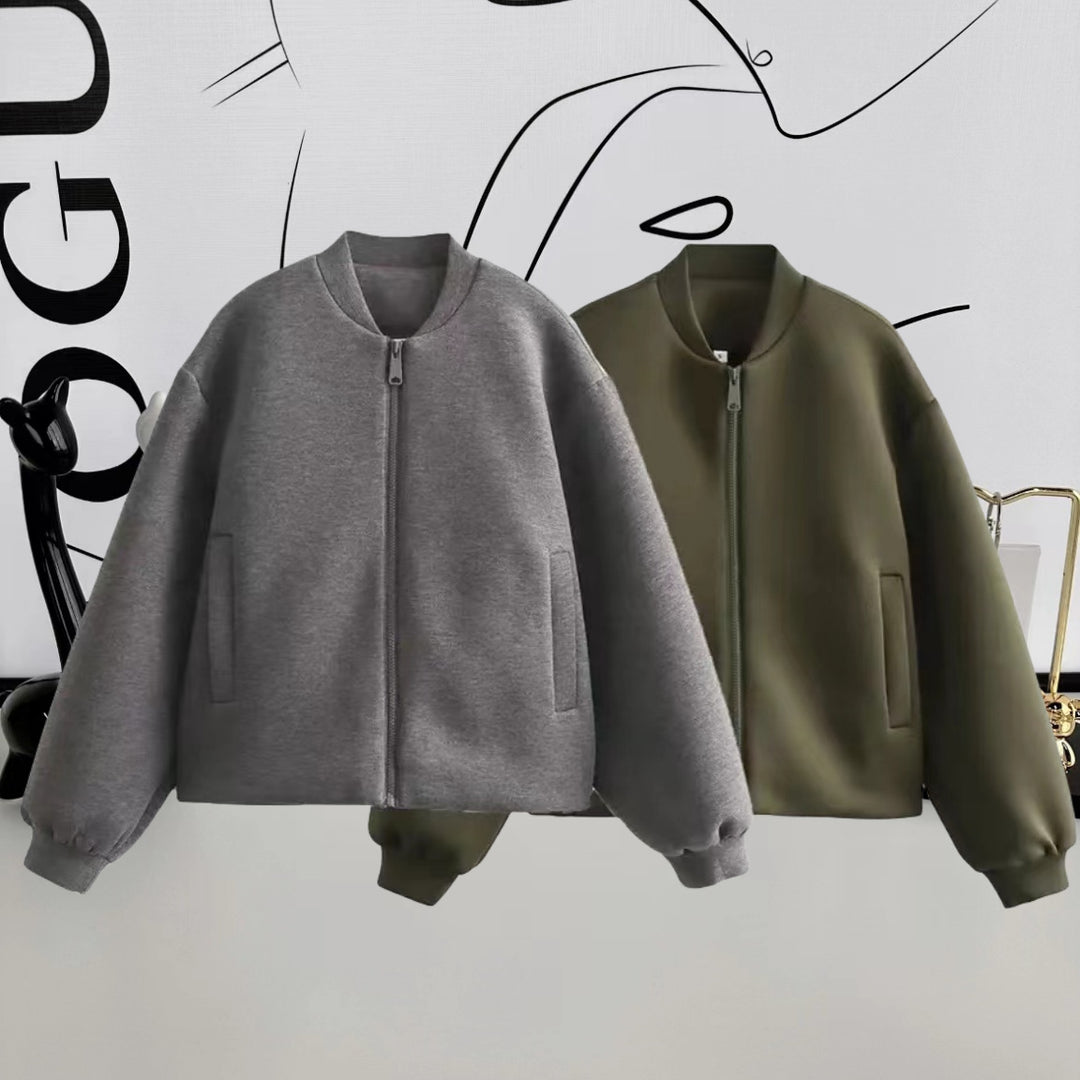 Damen Sportliche Oversize-Jacke mit Reißverschluss und voluminösen Ärmeln Heidi-Mode
