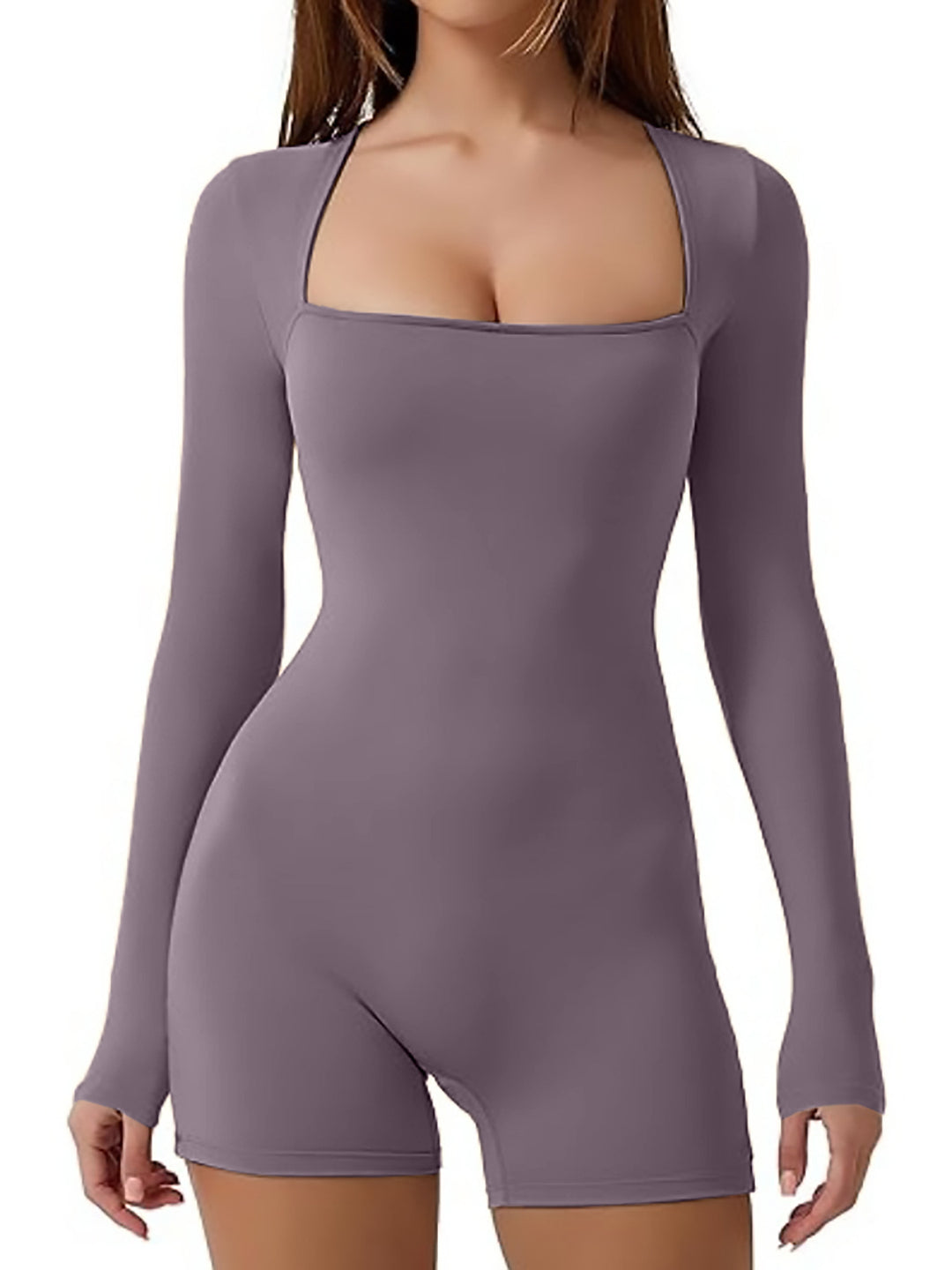 Damen Figurbetontes Langarm-Body mit quadratischem Ausschnitt Heidi-Mode