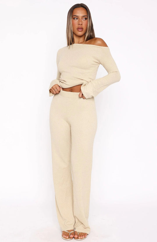 Damen Elegantes 2-teiliges Strickensemble mit Schößchen und weitem Bein Heidi-Mode