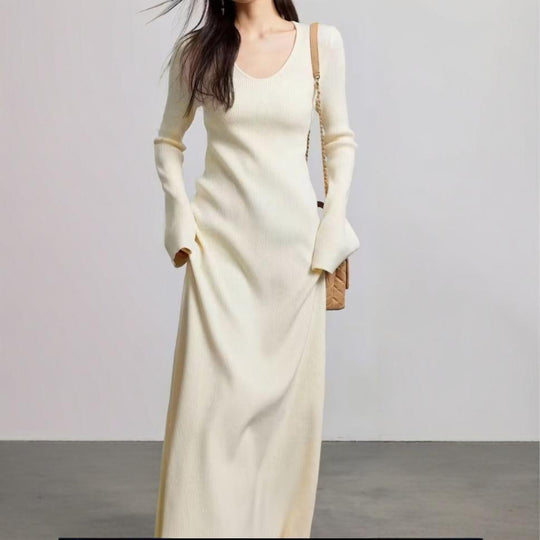 Damen elegantes Maxikleid mit feiner Rippstruktur und V-Ausschnitt Heidi-Mode