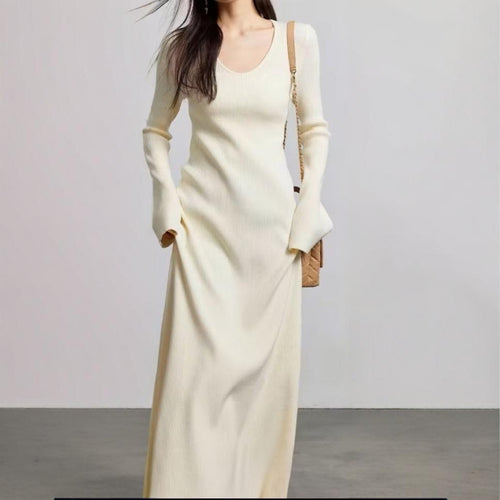 Damen elegantes Maxikleid mit feiner Rippstruktur und V-Ausschnitt Heidi-Mode