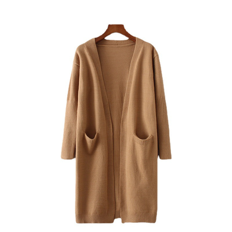 Damen Long-Cardigan mit offenen Fronten und praktischen Eingrifftaschen Heidi-Mode