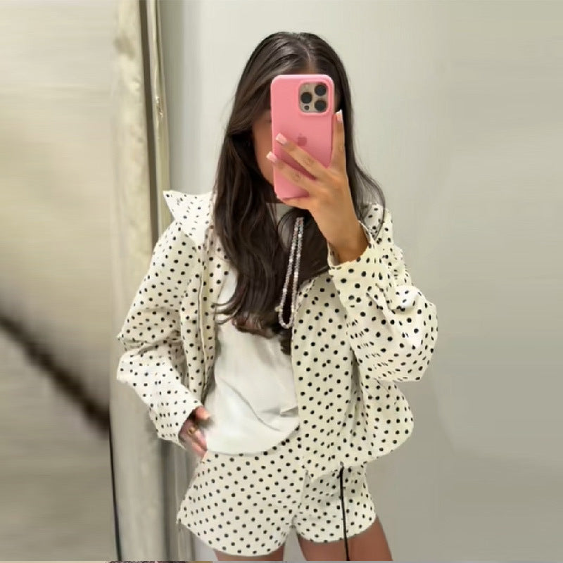 Damen Sportliche Polka-Dot Jacke und Shorts Set Heidi-Mode