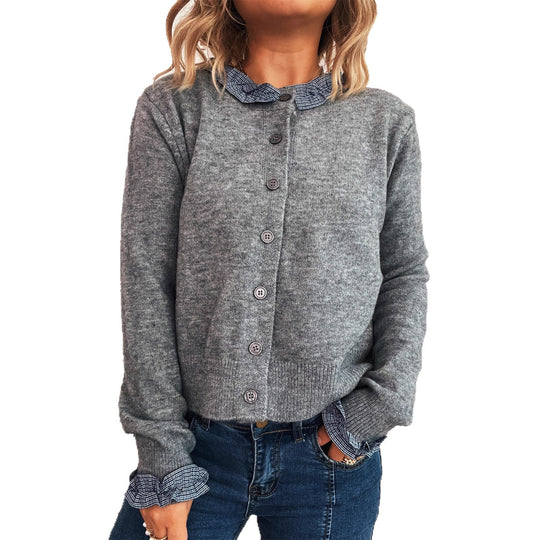 Damen Strickjacke mit abnehmbaren Kragen und Knopfdetails Heidi-Mode