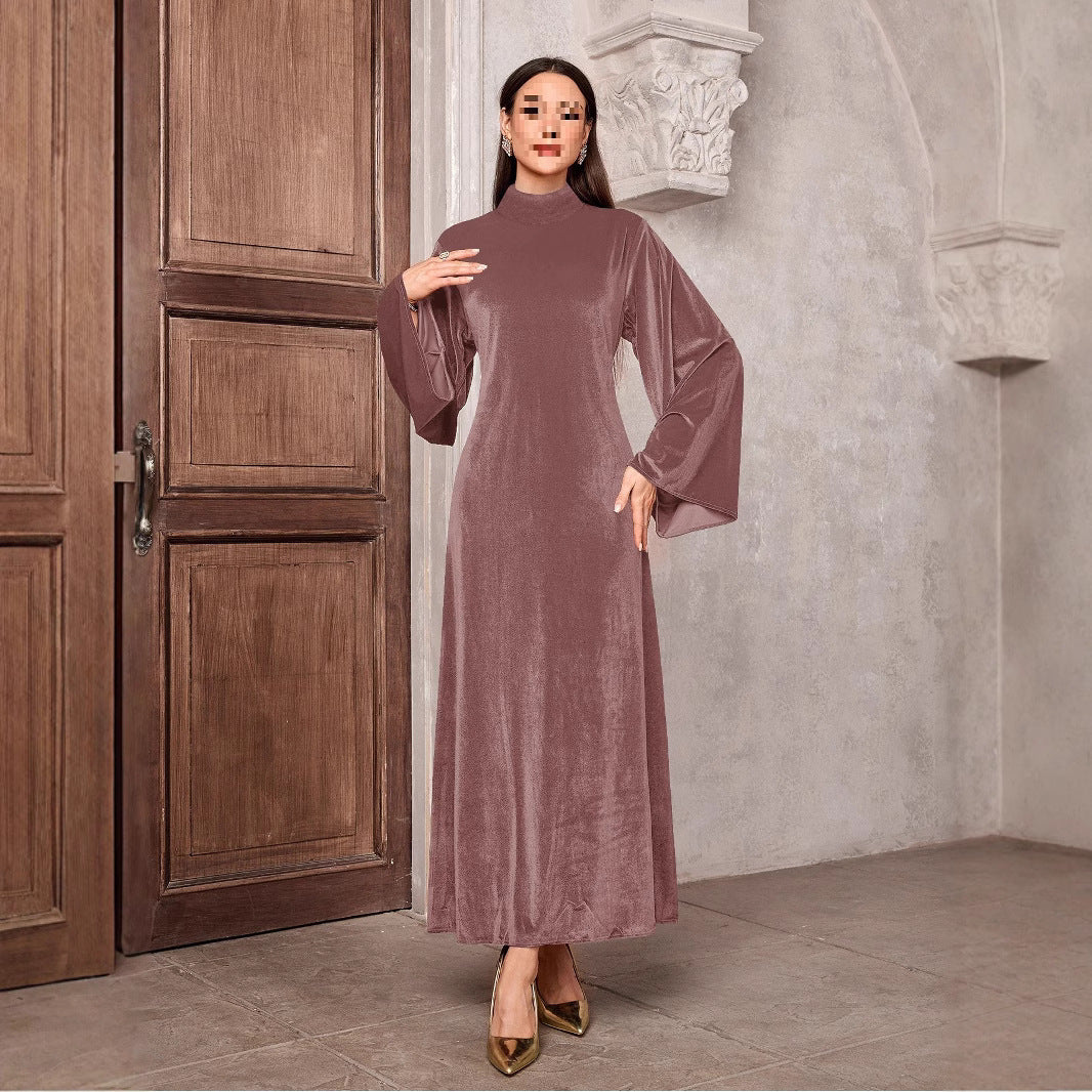 Damen Samtkleid mit elegantem Stehkragen und voluminösen Ärmeln Heidi-Mode