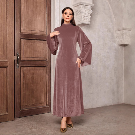 Damen Samtkleid mit elegantem Stehkragen und voluminösen Ärmeln Heidi-Mode
