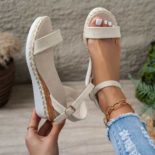 Damen Wedge-Sandalen mit raffiniertem Riemendesign und hochwertiger Bast-Details Heidi-Mode