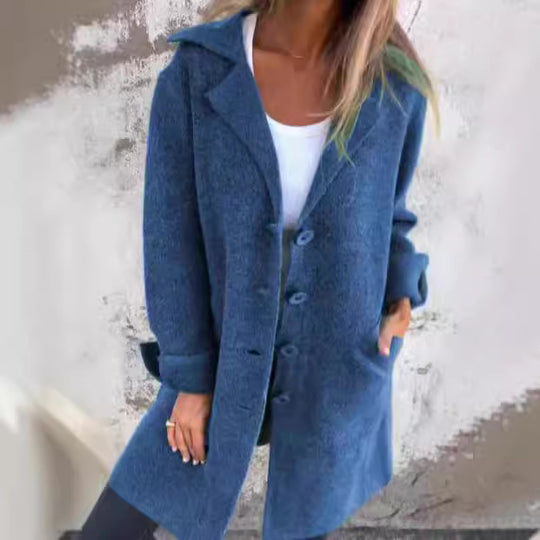 Damen Eleganter Oversize-Wollmantel mit Durchgehender Knopfleiste und Praktischen Taschen Heidi-Mode