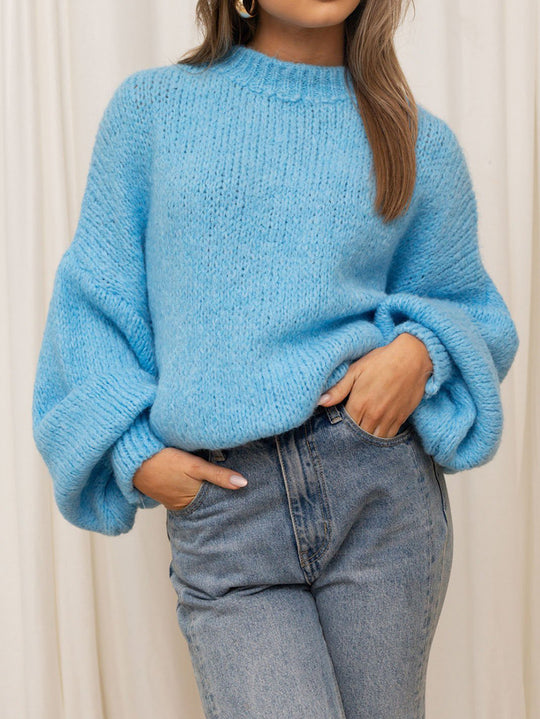 Damen gemütlicher Oversize-Pullover mit voluminösen Ärmeln und weichtexturiertem Strick Heidi-Mode