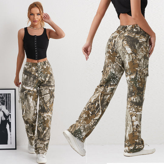 Damen Cargohose im modischen Camouflage-Design mit seitlichen Taschen und elastischem Bund Heidi-Mode