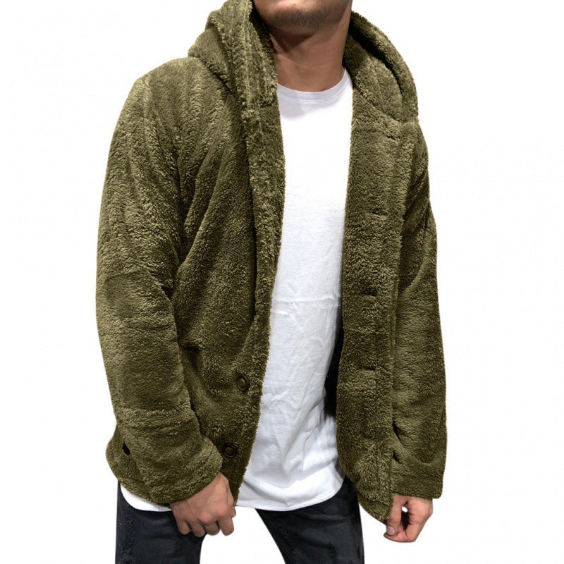 Herren Fleecejacke mit Kapuze und knöpfbarem Verschluss Heidi-Mode