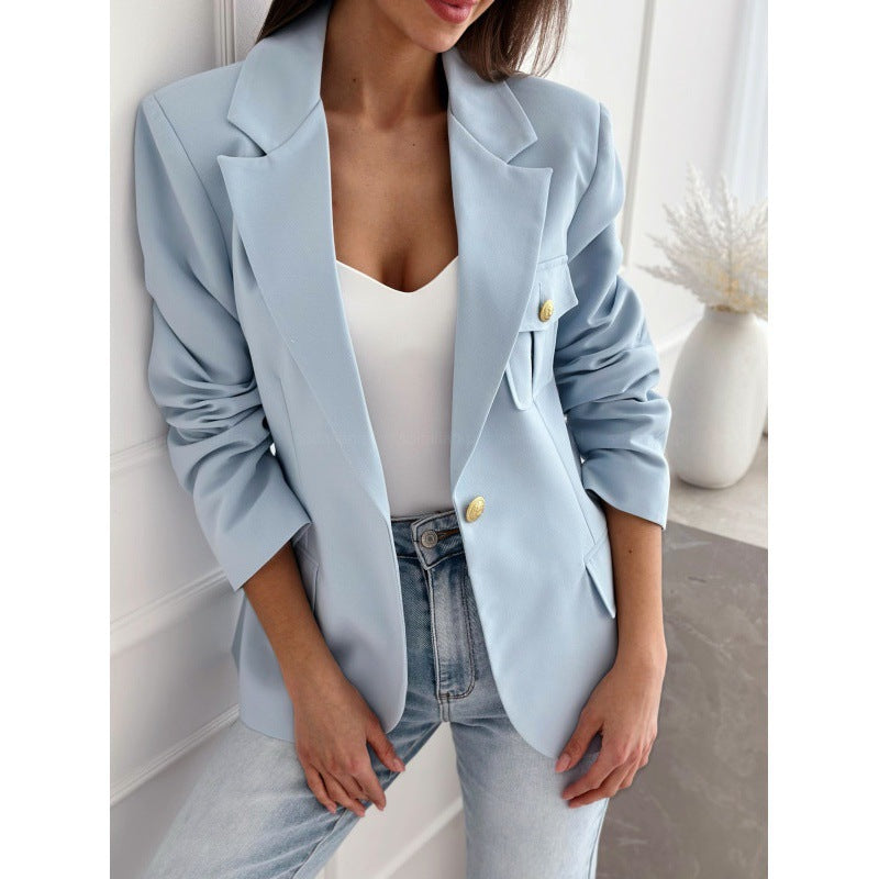 Damen klassische doppelt-knöpfte taillierte Blazer mit Taschen-Detail Heidi-Mode