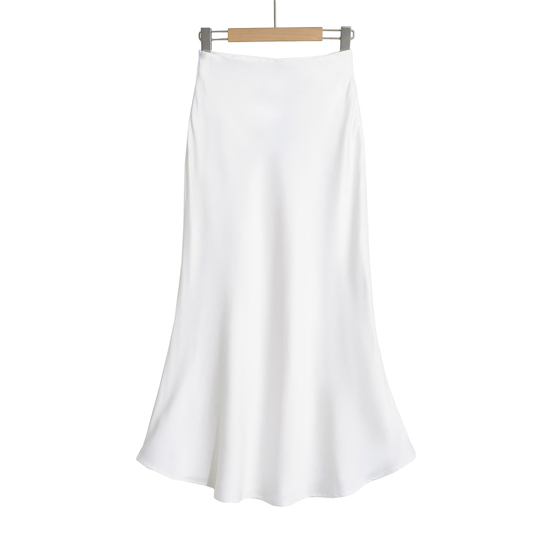 Damen eleganter Maxirock aus seidigen Materialien mit schwingendem Schnitt und hohem Bund Heidi-Mode