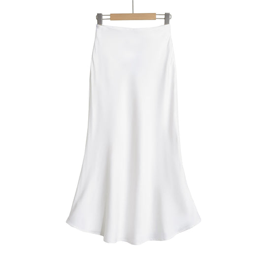 Damen eleganter Maxirock aus seidigen Materialien mit schwingendem Schnitt und hohem Bund Heidi-Mode