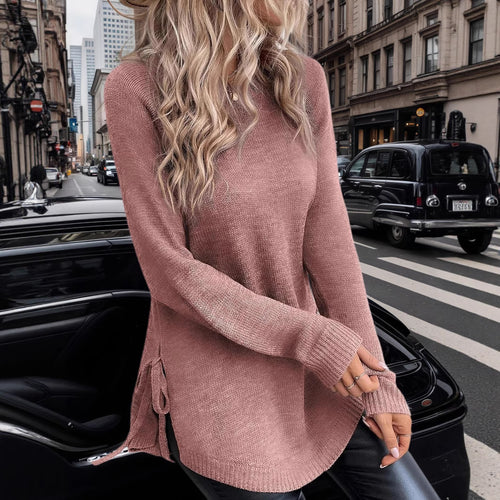 Damen lässiger Pullover mit seitlichen Bindebändern Heidi-Mode
