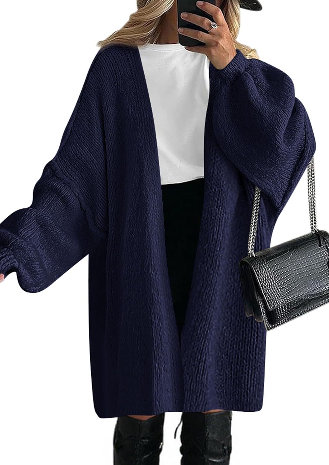 Damen Übergroßer Strickmantel mit offener Front und langen Ärmeln Heidi-Mode