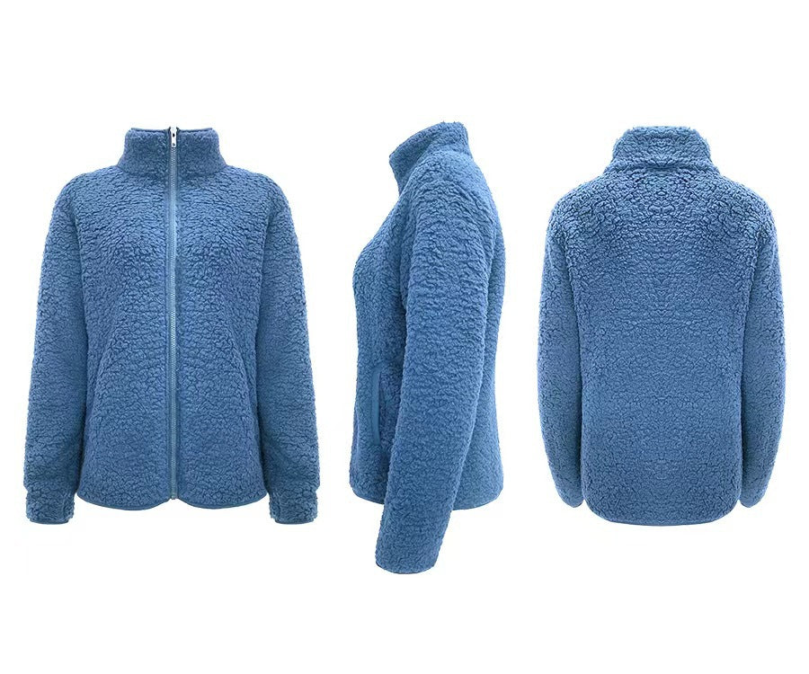 Damen Fleecejacke mit hohem Kragen und seitlichen Reißverschlusstaschen Heidi-Mode