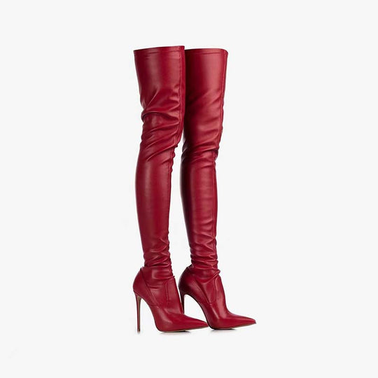 Femme Über-die-Knie Spitzenzehen Stiletto Stiefel Heidi-Mode