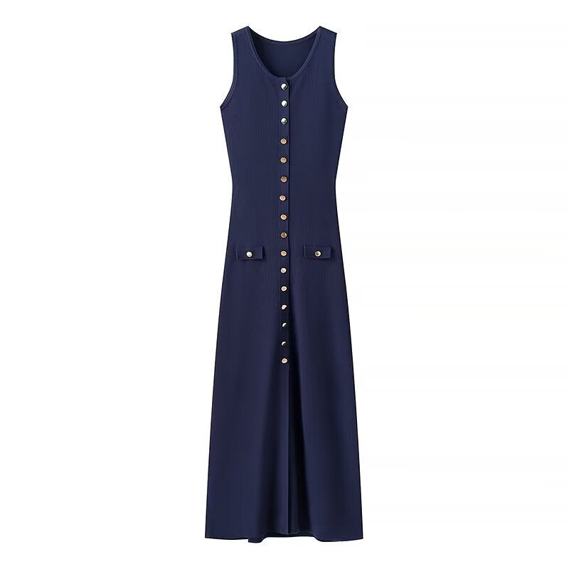 Damen Langes Wickelkleid mit Knopfdetails und praktischen Taschen Heidi-Mode