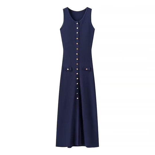 Damen Langes Wickelkleid mit Knopfdetails und praktischen Taschen Heidi-Mode