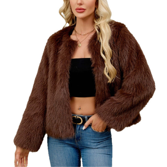 Damen Flauschige Kurzjacke aus Kunstfell mit lockerer Passform Heidi-Mode