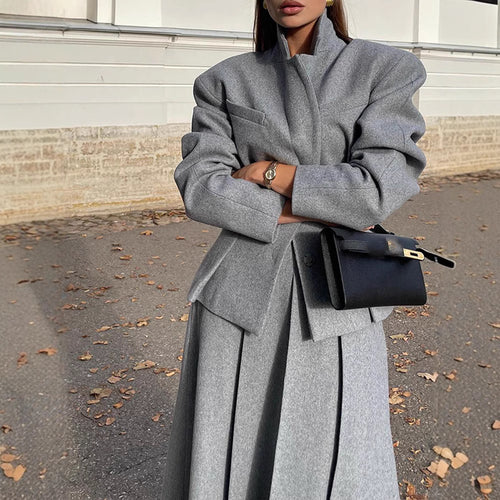 Damen elegante Oversize-Jacke mit hohem Kragen und strukturierten Ärmeln Heidi-Mode