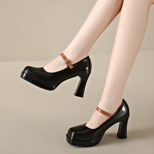 Damen Plateau-Pumps mit elegantem Riemchen und komfortablem Blockabsatz Heidi-Mode