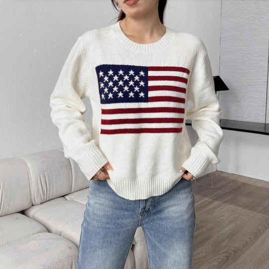 Damen Pullover mit Flaggenmotiv und strukturiertem Strick Heidi-Mode
