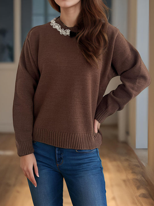 Damen lässiger Pullover mit dekorativem Kragen Heidi-Mode