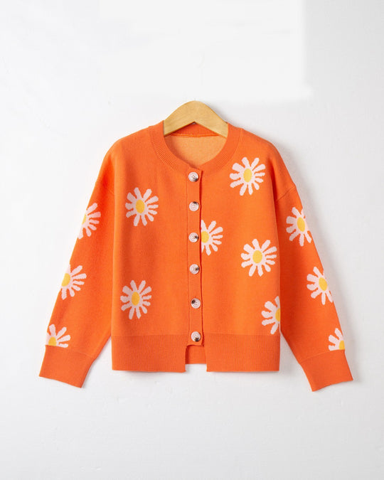 Damen Knopfpullover mit Blumenmuster Heidi-Mode