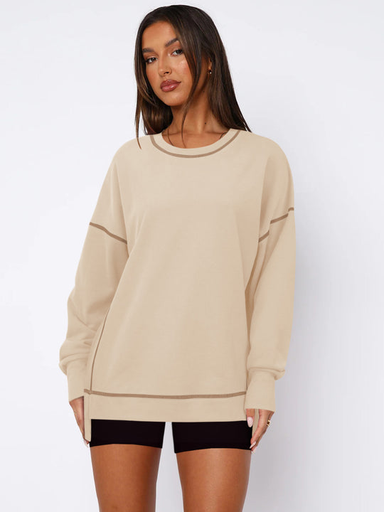 Damen Oversize Sweatshirt mit feiner Kontrastnaht Heidi-Mode