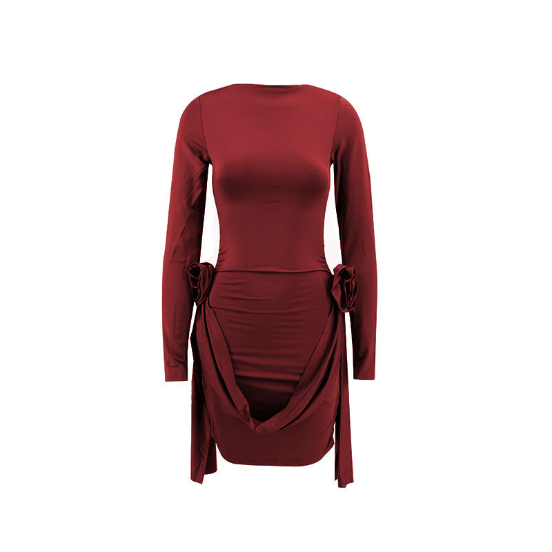 Damen figurbetontes Kleid mit Rüschendetails und langen Ärmeln Heidi-Mode