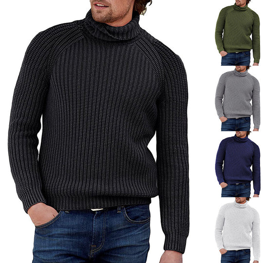 Herren Grobstrickpullover mit hohem Kragen und strukturiertem Muster Heidi-Mode