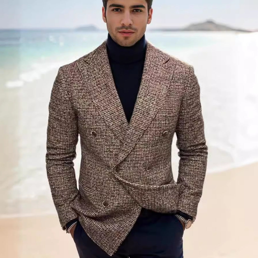 Herren modischer doppelreihiger Blazer mit feinem Strukturdesign Heidi-Mode