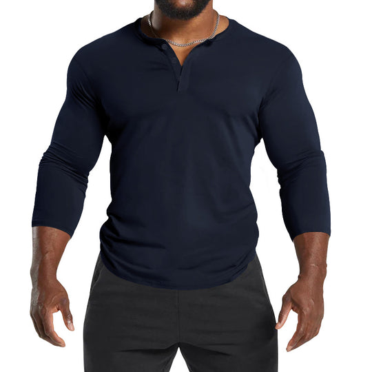 Herren Langarm-Henley-Shirt aus atmungsaktivem Baumwollmix mit Knopfdetails Heidi-Mode