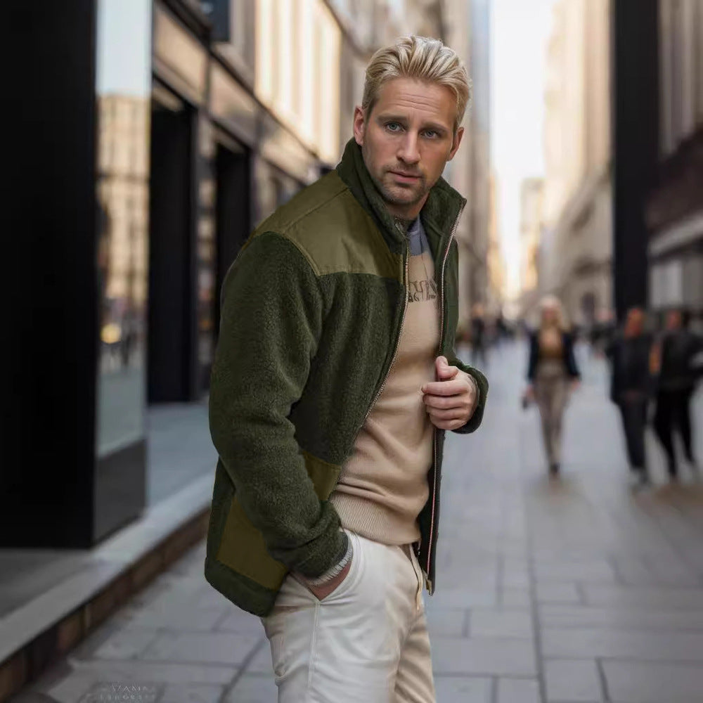Herren Fleecejacke mit hohem Kragen und praktischen Taschen Heidi-Mode