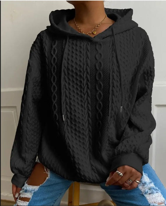 Damen Oversized Strickpullover mit kreativem Kabeleffekt und Kapuze Heidi-Mode