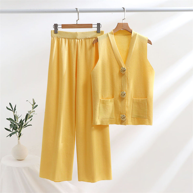 Damen elegantes Strick-Loungewear-Set mit Knopfdetaillierung Heidi-Mode