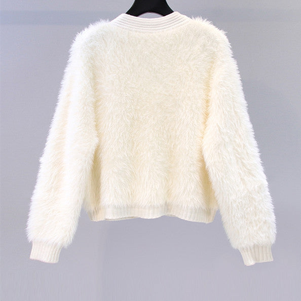 Damen Flauschiger Kurz-Cardigan mit dezenten Knopfdetails Heidi-Mode