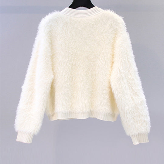 Damen Flauschiger Kurz-Cardigan mit dezenten Knopfdetails Heidi-Mode