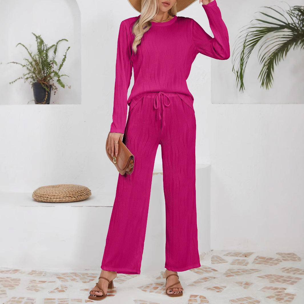 Damen lässiges Jogginganzug mit strukturiertem Material und hohem Bund Heidi-Mode