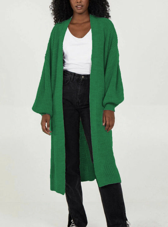 Damen Langer Strickcardigan mit voluminösen Ärmeln und offenem Schnitt Heidi-Mode