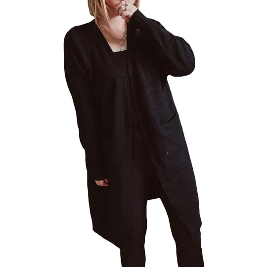Damen lässiger Strickcardigan mit offenen Fronten und praktischen Taschen Heidi-Mode