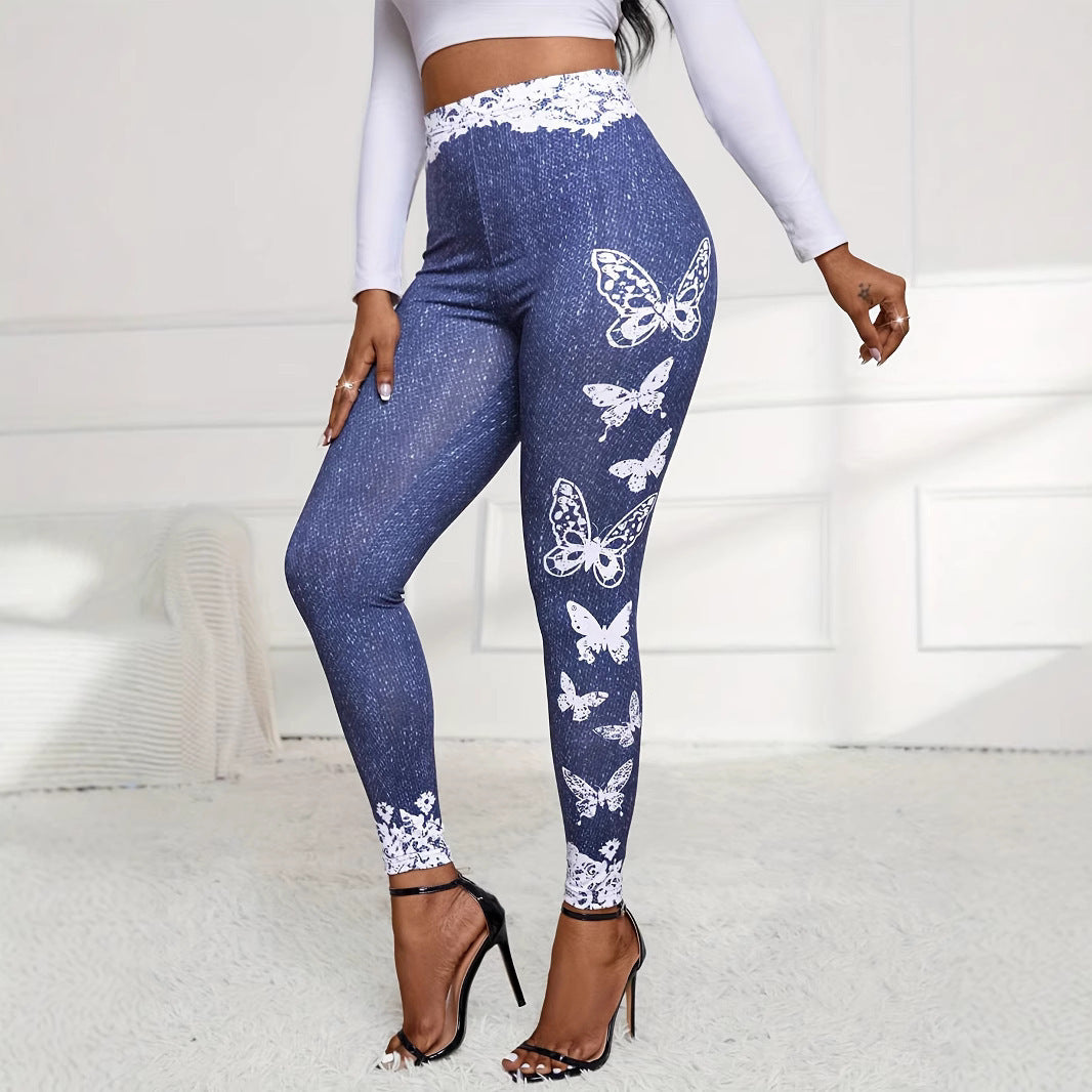 Damen Leggings mit hohem Taillenbund und femininen Spitzenakzenten Heidi-Mode