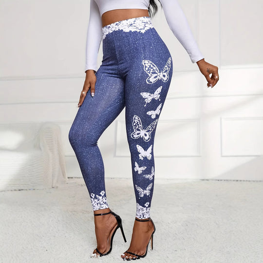 Damen Leggings mit hohem Taillenbund und femininen Spitzenakzenten Heidi-Mode