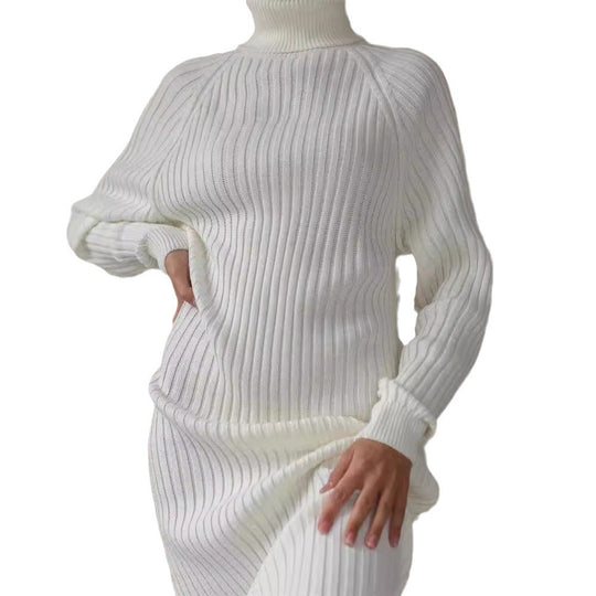 Damen Strickkleid mit hohem Kragen und großen Ärmeln Heidi-Mode