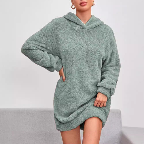 Damen Kuscheliger Oversize-Hoodiekleid aus weichem Fleece Heidi-Mode