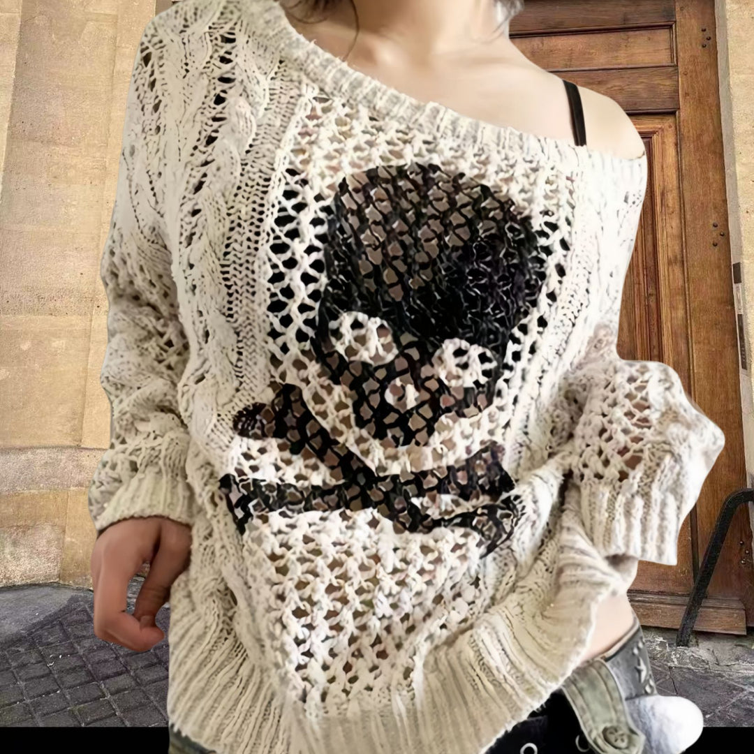 Damen Oversized Strickpullover mit kreativem Lochmuster und Anker-Design Heidi-Mode