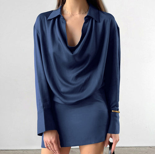 Damen Oversized Minikleid mit modernem asymmetrischen Schnitt und schickem Drapage Heidi-Mode