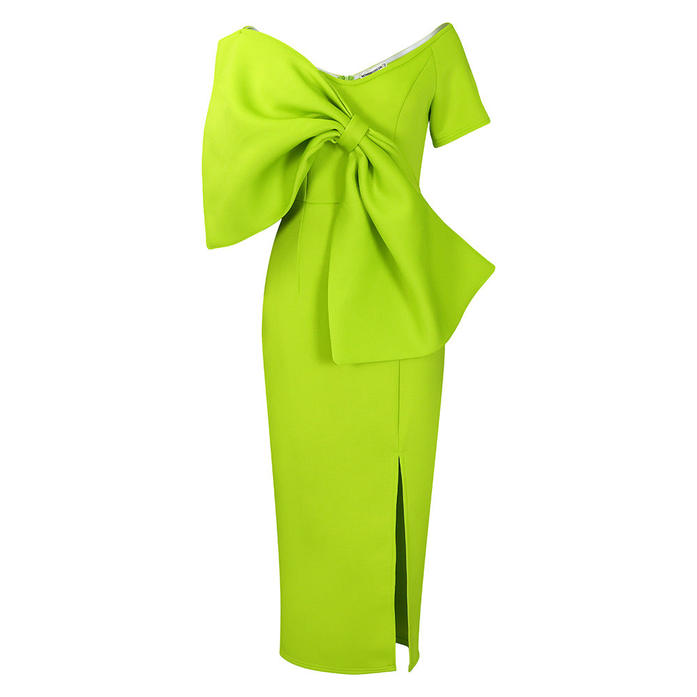 Damen Kleid mit dramatischem Schleifen-Detail und schickem Schlitz Heidi-Mode